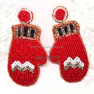 Handmade Christmas Reindeer Beaded Hoop <b>Earrings</b> 14K & 24K Gold Plated Fashion Accessory for Wholesale - Product Image 6