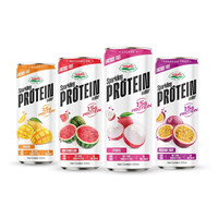 Échantillon gratuit de boisson protéinée pétillante au litchi et à la pastèque en canette de 320 ml, usine de boissons en gros NAWON au Vietnam, OEM ODM