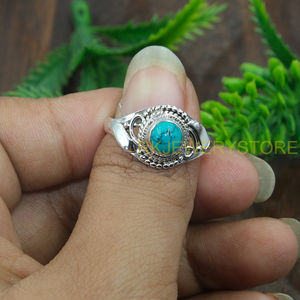 Anillo de Plata de Ley 925 con Turquesa Natural, Anillo Boho Vintage Hecho a Mano, Proveedor de Joyería al por Mayor para Mujer - Product Image 4