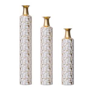 Ensemble de 3 vases en métal blanc doré, vases à fleurs vieillis pour le sol, vases décoratifs en fer pour la table, pour mariage et maison - Product Image 1