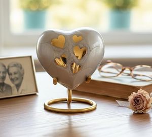 Distinctive Brass Heart Shape <b>Memorial</b> Ash <b>Keepsake</b> Urn Tribute Holder Designed With Decorative Fine Surface Finish - Product Image 4