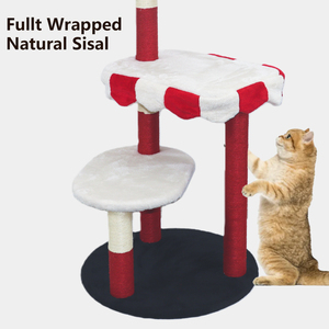 Arbre à chat moderne en sisal rouge, blanc et noir, multi-niveaux, meuble d'intérieur pour animaux de compagnie, design durable et amovible - Product Image 5