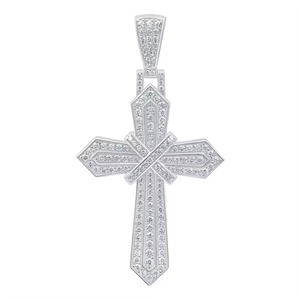 Pendentif Croix en Moissanite, Argent 925 Plaqué Rhodium, Sertissage Canal, Coupe Ronde Brillante, Breloque Religieuse Unisexe - Product Image 1