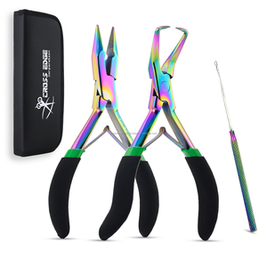 Wholesale hair <b>extensions</b> tools <b>Micro</b> beads kit wholesale ring remover pliers Loop and Pulling needles Tool stainless steel - Product Image 1