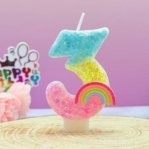 Bougies Artisanales Arc-en-ciel Colorées Chiffres 0-9 Dessin Animé Mignonnes Décoration Gâteau Anniversaire Créative Fournitures de Fête Célébration - Product Image 2