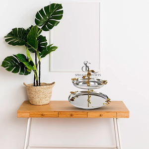 2-Tier Silver & Gold Chocolate, Fruits, Cake Stand With Floral Design. Elegant Serving Platter For Hotels, Restaurants & Home - Product Image 6
