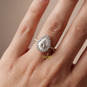 Anillo de Compromiso de Lujo con Diamante Cultivado en Laboratorio en Forma de Pera de 1.81ct, Halo, Plata 925, VS1, EF, Engaste de Garras, Anillo para Boda o Fiesta - Product Image 3