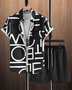 ชุดเสื้อผ้าผู้ชายผ้าฝ้าย 2 ชิ้น ขายส่ง ลายพิมพ์เรโทร ชุดลำลองฤดูร้อน เสื้อผ้าสตรีทแวร์แบบซักล้างได้ เสื้อเชิ้ต กางเกงขาสั้น สำหรับฤดูใบไม้ร่วง - Product Image 2