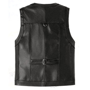 Gilet en cuir véritable SALVA pour homme, col en V, simple boutonnage, couleur unie, vêtement d'extérieur décontracté pour l'hiver, coupe classique, style motard - Product Image 2