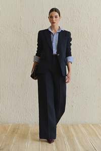 Women's Striped <b>Blazer</b> Suit <b>Set</b> Polyester Cotton Turn Down Collar Regular Fit Breathable Office Business Wear - Product Image 2
