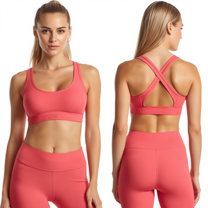 Sujetador deportivo Racerback para mujer, para fitness, entrenamiento, yoga, gimnasio, ropa deportiva, tela elástica premium, logo frontal, soporte medio - Product Image 4