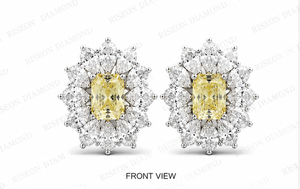 Elegant floral inspired halo diamond stud earrings in 18K <b>rose</b> gold with round center stone and petal accent diamonds for sparkl - Product Image 6