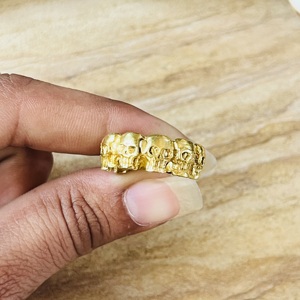 Bague Tendance Gothique Crâne en Laiton Plaqué Or 18 carats pour Hommes, Style Bohème, Bijou Squelette Motard, Vente en Gros - Product Image 4