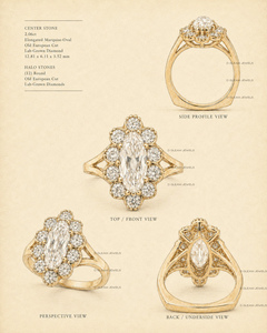 Anillo de Halo con Diamante Cultivado en Laboratorio de Corte Ovalado Antiguo Europeo de 2.06 ct, Anillo de Compromiso Vintage de Oro Amarillo de 10K, Joyería Nupcial de Estilo Antiguo - Product Image 6