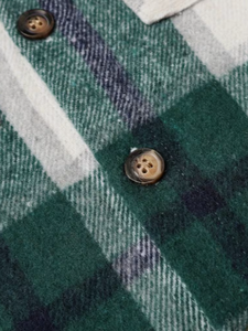 Chemise à manches longues boutonnée en flanelle de coton à carreaux vert et blanc unisexe pour l'automne, vêtement décontracté pour adultes - Product Image 5