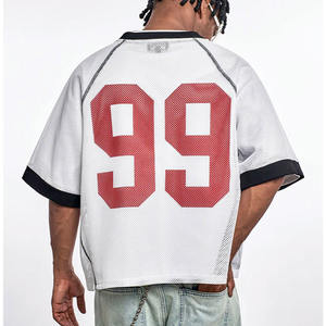 Maillot de football américain unisexe personnalisé en maille blanche, T-shirt streetwear oversize respirant à manches raglan, OEM, vente en gros, sur mesure, USA - Product Image 3