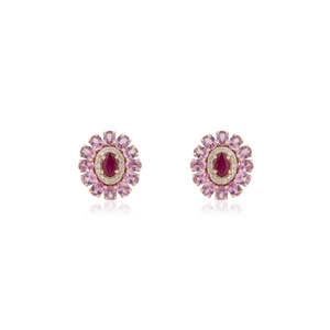 14K Gold Natural Pink Sapphire and Ruby Contemporary <b>Fine</b> Stud <b>Earrings</b> - Product Image 2