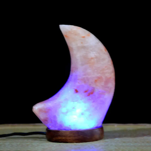 Vente chaude Meilleure Tendance Demi-Lune En Forme De Lampes De Sel Naturel Lampe Artisanale De L'Himalaya De Couleur Rose Avec Base En Bois En Gros - Product Image 3