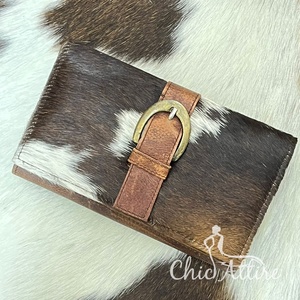 Portefeuilles à boucle en cuir de vachette véritable faits à la main pour femmes Portefeuille mince à deux volets en cuir de haute qualité Western Clutch Purse Portefeuilles - Product Image 1