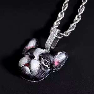 Pendentif Breloque Bouledogue Français Iced Out pour Hommes, en Argent, avec Moissanite, Bijou Hip Hop Visage de Chien - Product Image 2
