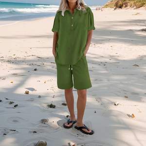 Conjunto de Ropa de Casa de 1 Pieza para Mujer, Tejido de Algodón, Ecológico, de Secado Rápido, Pantalón Corto, Camiseta Larga, Suave, Transpirable, Informal - Product Image 1