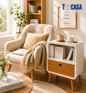 Mesita de Noche Moderna de Madera con Cajón y Estante Abierto para Dormitorio - Product Image 1