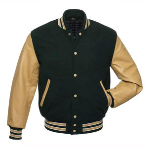 Shamsher <b>Sports</b> Men's Varsity <b>Jacket</b> <b>Black</b> Tan Wool Sleeve Solid Color Button Front Casual Winter Wear Plus Size Breathable - Product Image 1