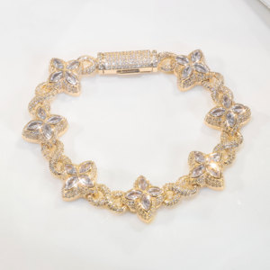 Bracelet floral en argent 925 avec diamants de laboratoire pour femme, style tennis, maillons trèfle glacés, bijou de luxe, cadeau tendance - Product Image 6