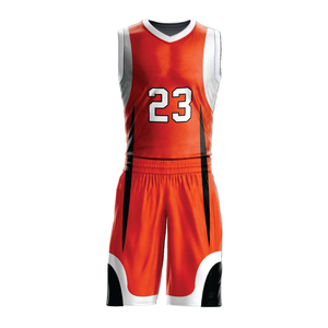 Ensemble d'uniformes de basketball personnalisés sublimés pour hommes – Maillot sans manches et short – Rouge, blanc, noir – Numéro 23 – Maille respirante, coupe athlétique - Product Image 1
