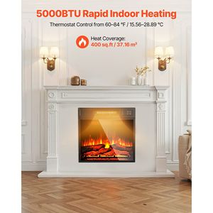 เตาผิงไฟฟ้าติดผนังขนาด 18 นิ้ว พร้อมระดับความสว่างของเปลวไฟปรับได้ 3 ระดับ ตั้งเวลาได้ 24 ชั่วโมง และรีโมทคอนโทรล - Product Image 2