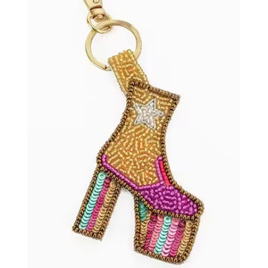 Porte-clés ethnique perlé multi-styles en cuir avec broderie de perles, souvenir indien fait main avec motif alphabétique - Product Image 3