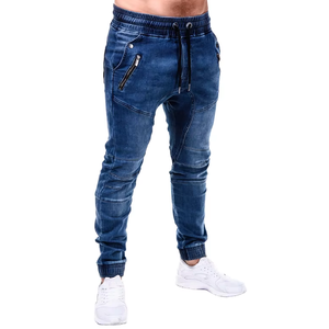 Pantalon en jean slim pour homme, style vintage, avec cordon de serrage et taille élastique, idéal pour le streetwear et les activités de plein air, en coton, vente en gros - Product Image 5