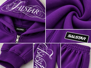 Wholesale <b>Women</b> Custom Logo <b>Purple</b> <b>Tracksuit</b> Set, Oversized Zip Up Hoodie with Wide Leg Sweatpants, OEM Streetwear Apparel - Product Image 5
