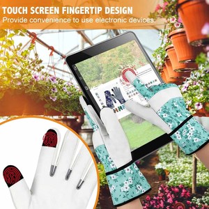 Gants de jardinage pour femmes anti-épines à écran tactile, manchette longue, paume en cuir blanc, imprimé floral rose, pour la taille des rosiers - Product Image 5