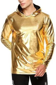 Sudadera con capucha de manga larga para hombre, ropa de calle ajustada, brillante, metálica, nueva - Product Image 5