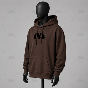 Sweat-shirt à capuche marron pour homme, couleur unie, poche avant avec logo, coupe ample, décontracté, pour l'automne, 100% coton, broderie 3D française - Product Image 2