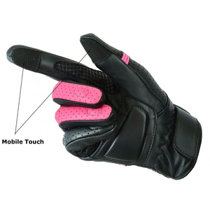 Gants en cuir à doigts entiers pour femmes, compatibles avec les écrans tactiles, noir rose - Product Image 1