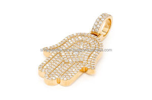 10K <b>Solid</b> Gold Iced Hamsa Hand Christian Religious Pendant Lab Grown Diamonds Hip Hop Protection Amulet Charm Unisex Gift Custom - Product Image 2