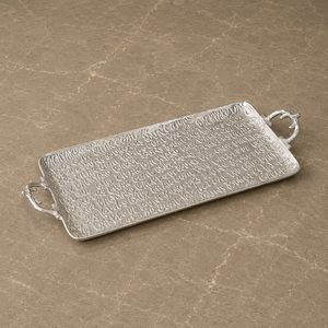 Bandeja Rectangular de Aluminio Premium con Textura Tipográfica en Relieve, Diseño de Asa Ornamentada, Plato Elegante para Servir en el Hogar - Product Image 1