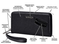 Wriza Arctic Hunter Dompet Panjang Wanita Vintage Tahan Air Poliester Tas Genggam Ritsleting Tempat Kartu Saku Koin Dompet Perjalanan Hitam