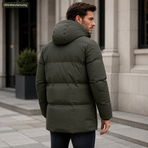 Men's Olive Green Hooded Long <b>Parka</b> <b>Waterproof</b> Windproof Fleece Casual Winter <b>Jacket</b> with Front Pockets Zipper Closure OEM ODM - Product Image 4