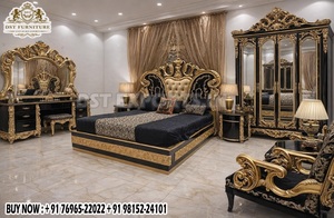 Juego de Cama de Lujo Estilo Barroco con Estructura de Madera, Muebles de Dormitorio Tallados en Negro y Dorado, Juego de Cama Exclusivo de Estilo Europeo, EE. UU. - Product Image 5