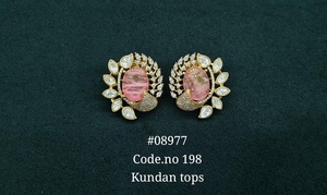 08977kundan <b>stud</b> earring Kundan zircon stone earrings Gold plated brass Floral <b>stud</b> earrings for Wedding Party Bridal Wear - Product Image 5