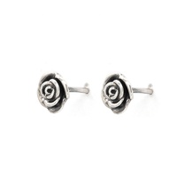 Oxidiert 925 Sterling Silber Schwarz Rose Blume Poliert Mode Durchbohrt Ohrringe Schmuck für Frauen