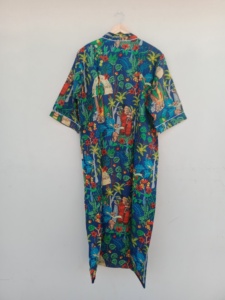 <b>Navy</b> blue Jungle print cotton kimono |Handmade cotton lounge robe| Printed cotton loungewear - Product Image 5