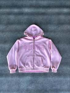 Sweat-shirt à capuche zippé texturé personnalisé pour homme avec lettres en relief – Léger, premium, style streetwear, toucher doux, décontracté - Product Image 4