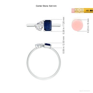 แหวนทอง 14k ประดับไพลินสีน้ำเงินทรงเหลี่ยมมรกตและเพชรทรงหยดน้ำสองเม็ด ดีไซน์ Toi Moi สำหรับผู้หญิง แหวนหมั้น แหวนแทนใจ เป็นของขวัญสำหรับเธอ - Product Image 4