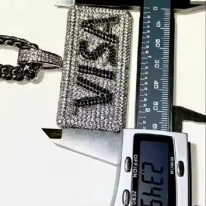 Collier pendentif VISA en diamant pour homme, style hip-hop, noir, plaqué argent 925, diamants de laboratoire, à porter au quotidien - Product Image 2