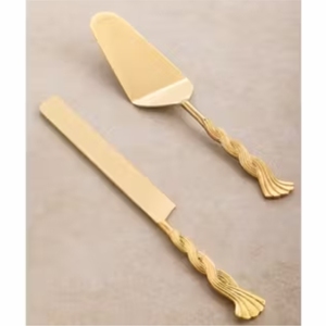 Ensemble de luxe pour gâteau de mariage : Couteau et spatule en acier inoxydable doré avec incrustation de nacre, vente en gros pour la préparation de gâteaux de fête - Product Image 4
