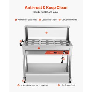 Chauffe-Plats Électrique Professionnel Commercial 9 Bacs 1500W avec Protection pour Buffet et Restauration - Product Image 5